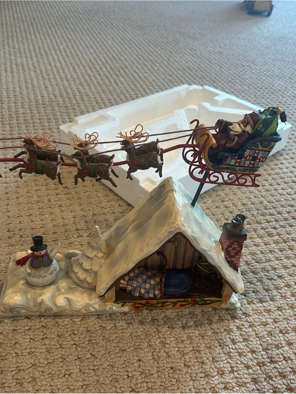 Jim Shore Festive Winter Santa Sleigh & Reindeer Holiday Figurine - White